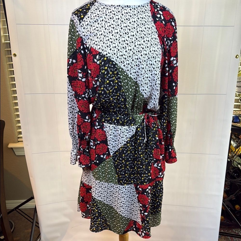 Libby Edelman Red and Black Raglan Long Sleeve Sundress
